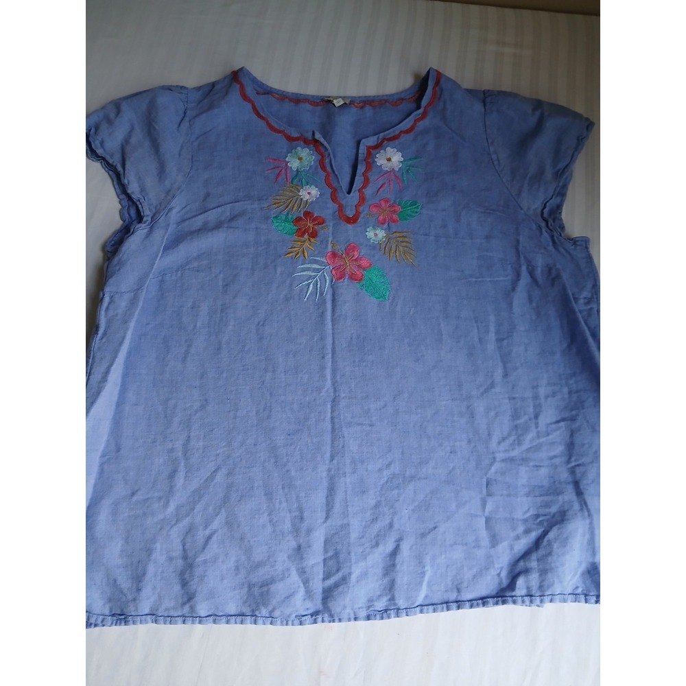 Talbots Top 2x Linen Embroidered Cottage Hippie Peasant Boho Bohemian